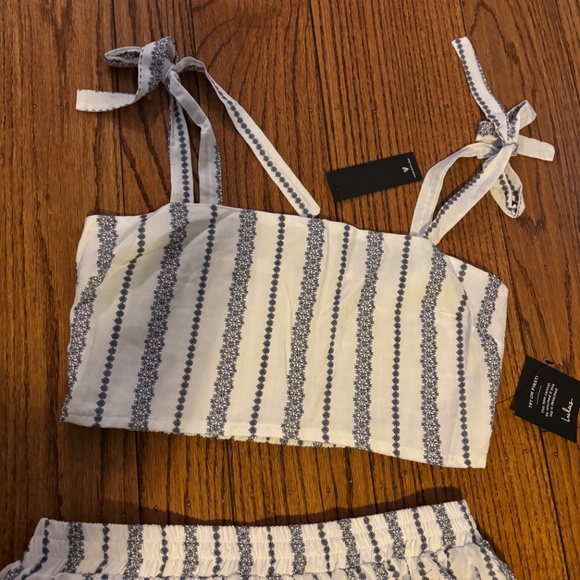 Lulus Cheerful Season Ivory Striped Two-piece Midi Dress With Pockets White NWT - Picture 3 of 10